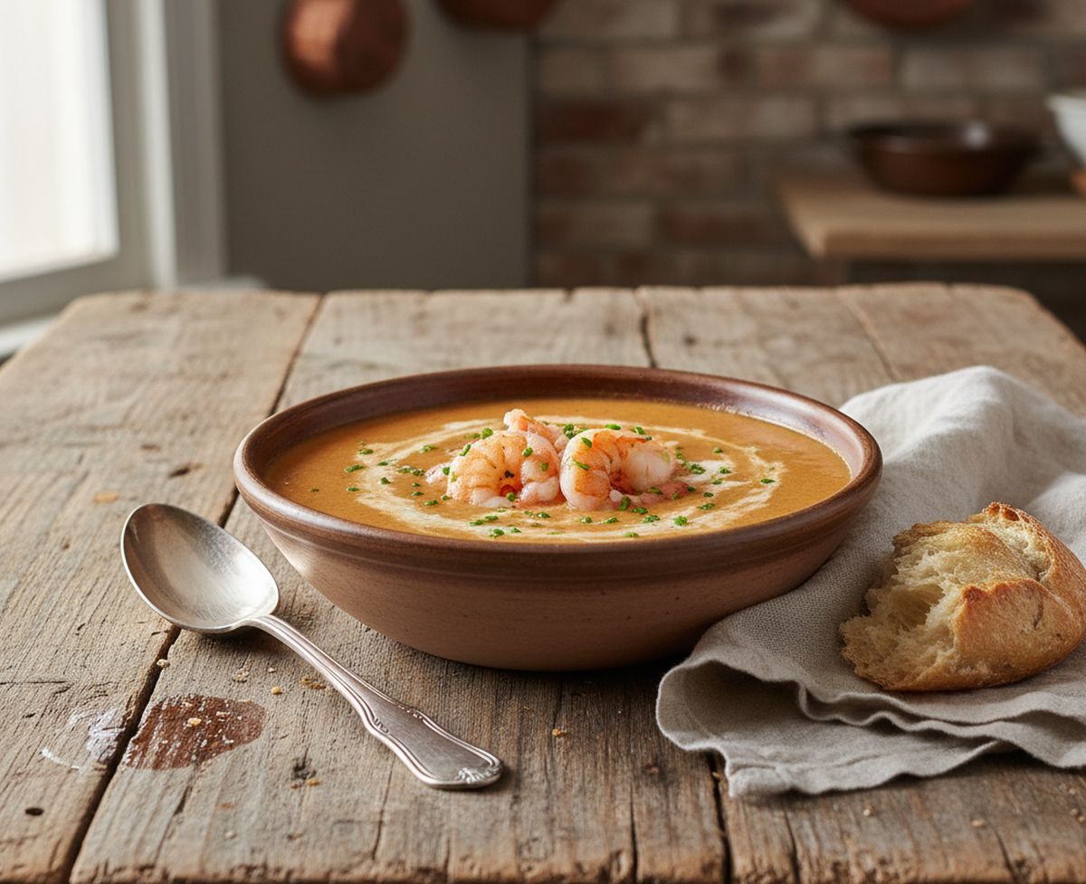 Bisque de crevettes avec les têtes recette traditionnelle et savoureuse