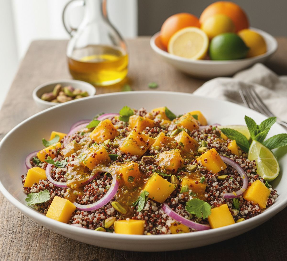 Recette salade quinoa mangue vinaigrette aux agrumes
