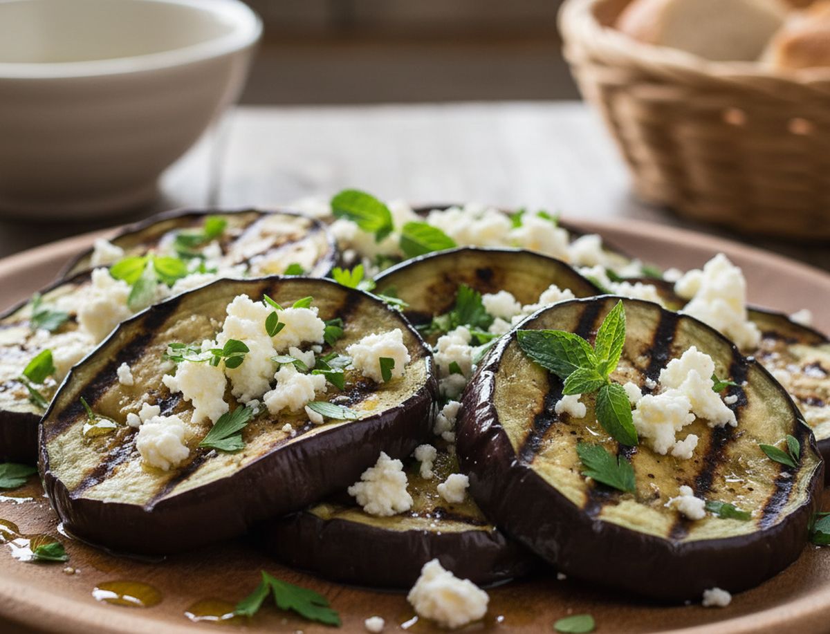 Aubergines grillées à la feta et aux herbes