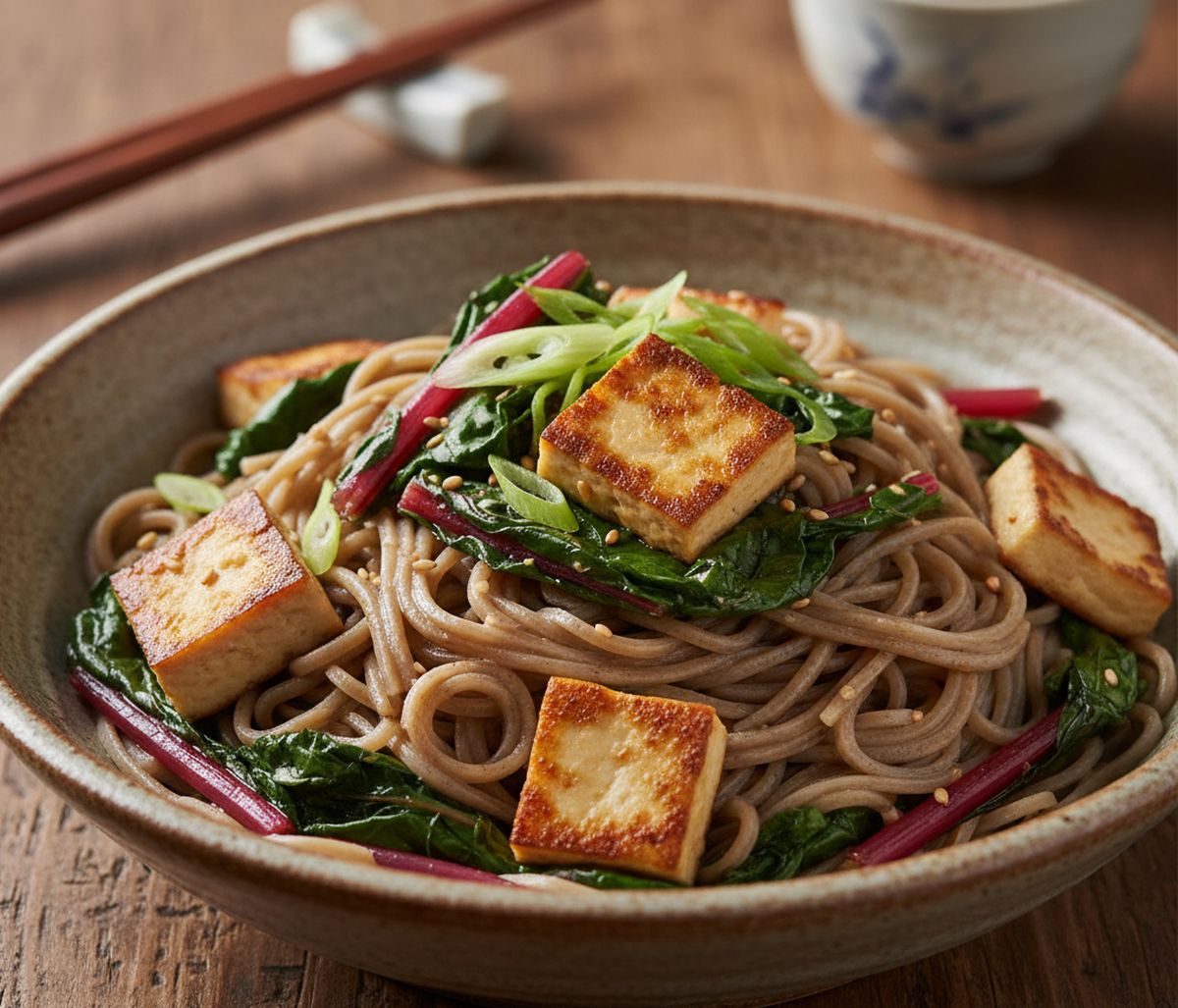 Nouilles soba aux blettes et au tofu recette végétarienne rapide et saine