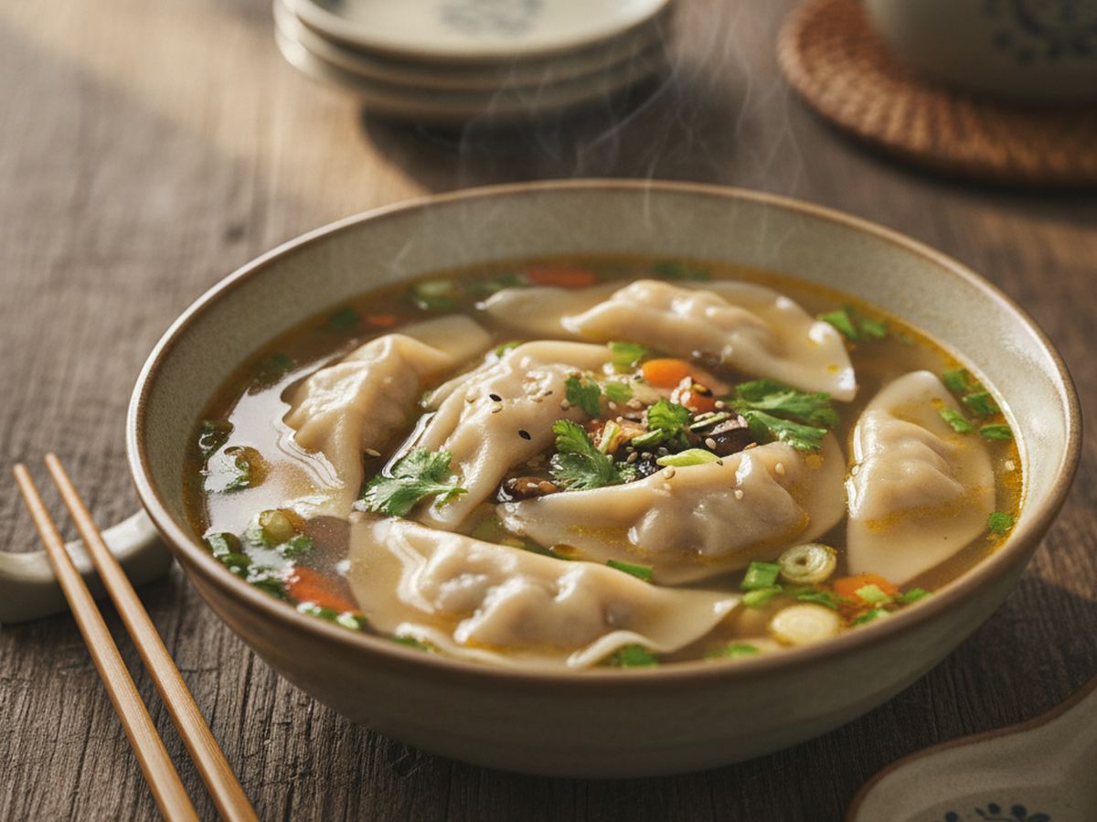 soupe de raviolis chinois vegetariens