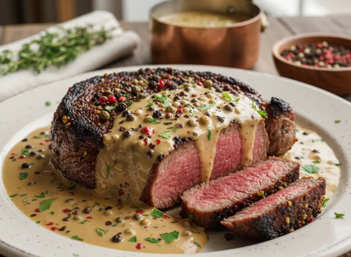 Recette steak au poivre maison le classique français à la sauce crémeuse